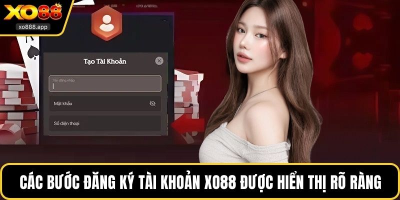 Các bước đăng ký tài khoản XO88 được hiển thị rõ ràng