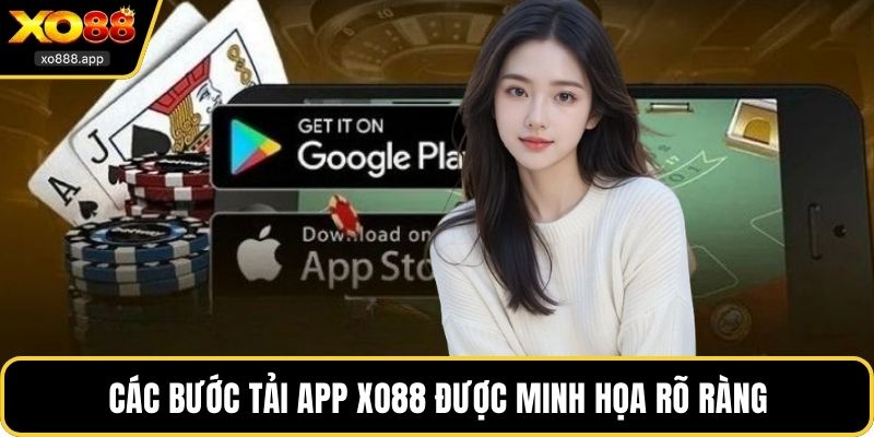 Các bước tải app XO88 được minh họa rõ ràng trên từng thiết bị