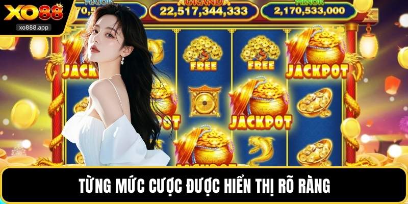 Từng mức cược được hiển thị rõ ràng